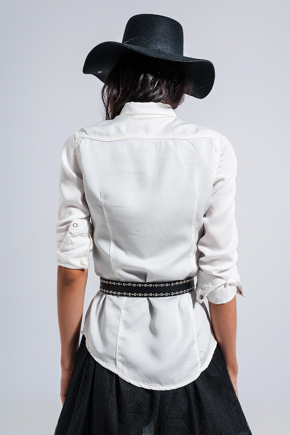 Camisa de ganga fina em branco