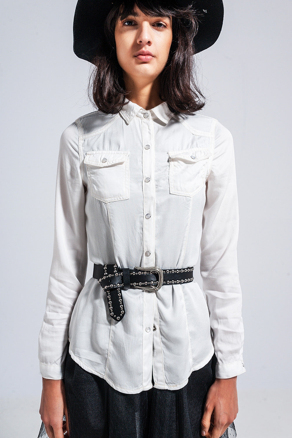 Camisa de ganga fina em branco