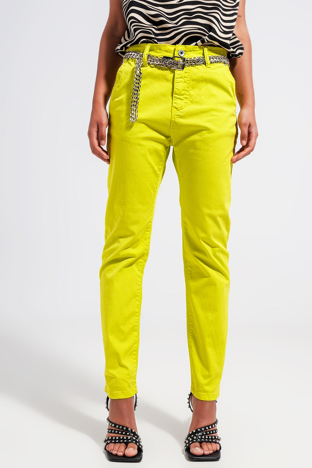 Calças de mistura de algodão cor amarelo