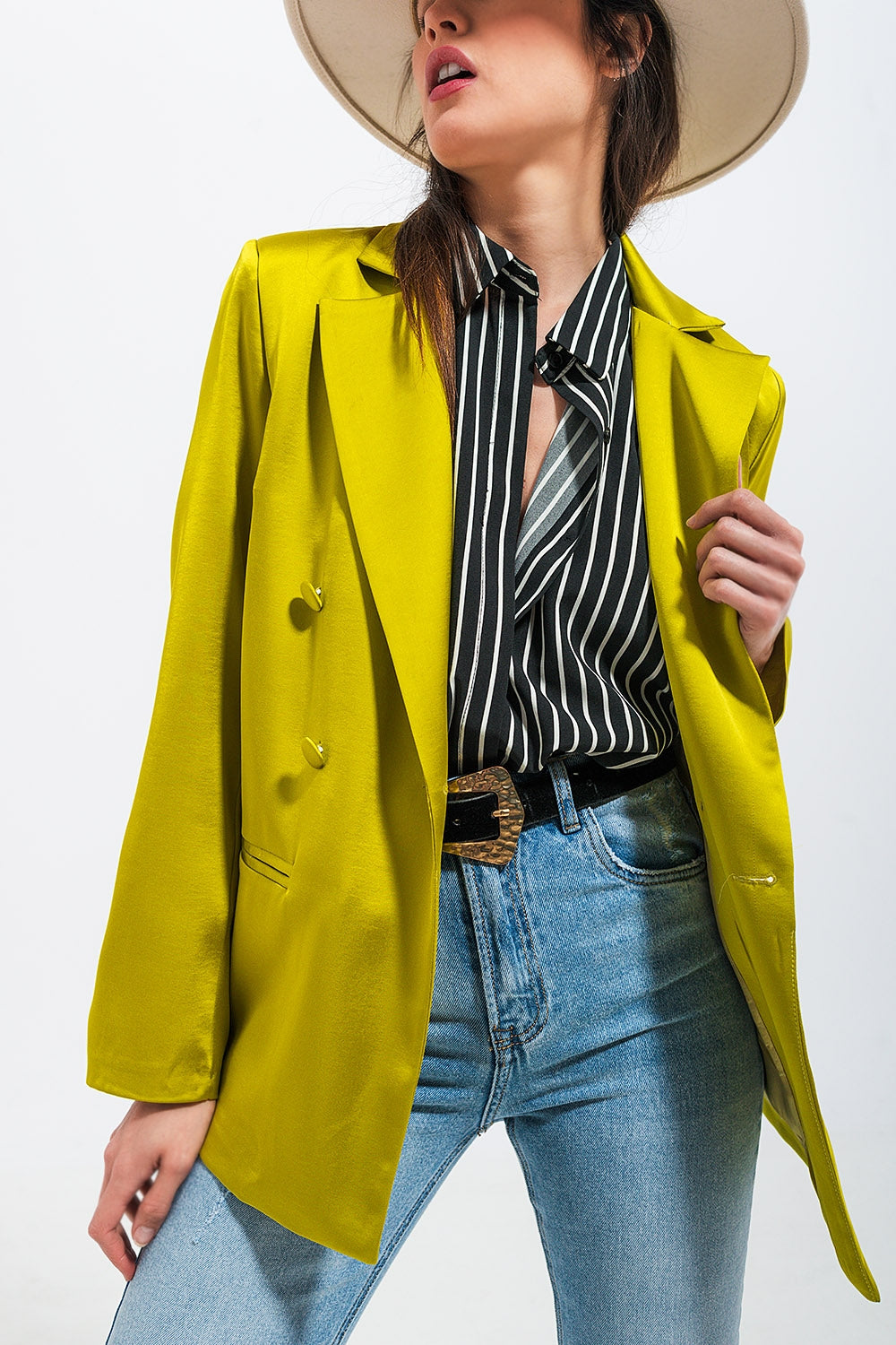 Blazer de cetim de duplo peito verde lima