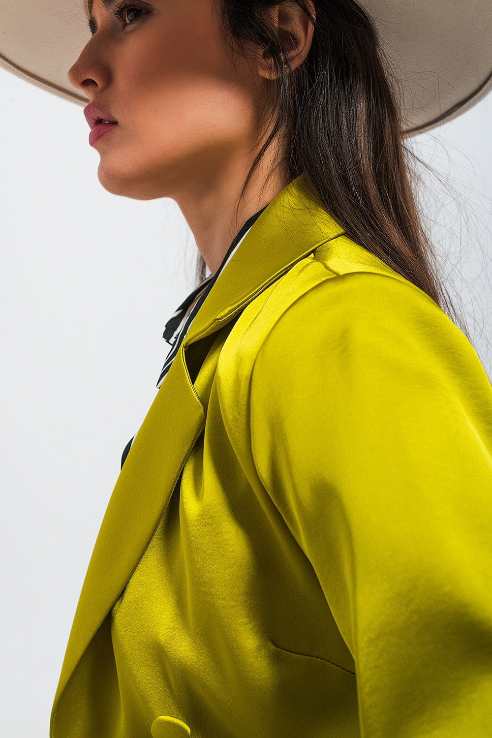 Blazer de cetim de duplo peito verde lima