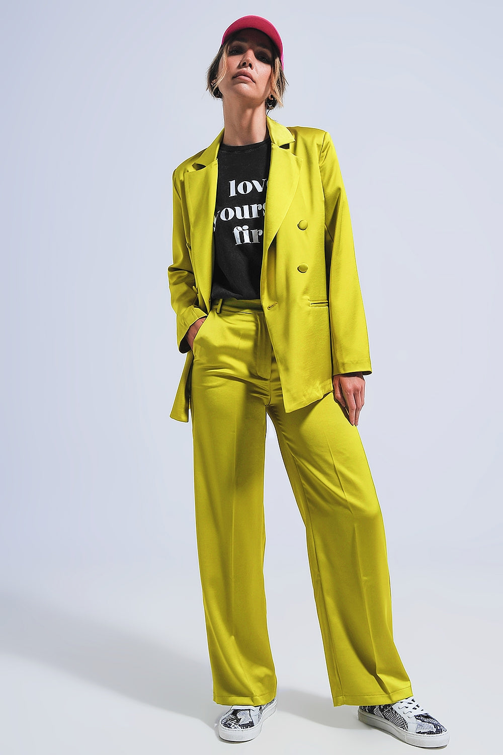 Blazer de cetim de duplo peito verde lima