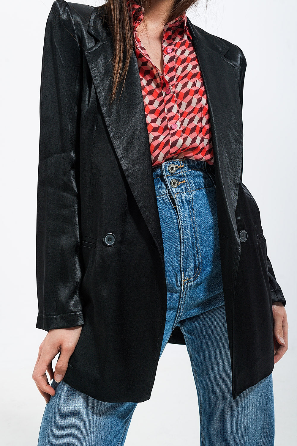 Blazer de cetim preto