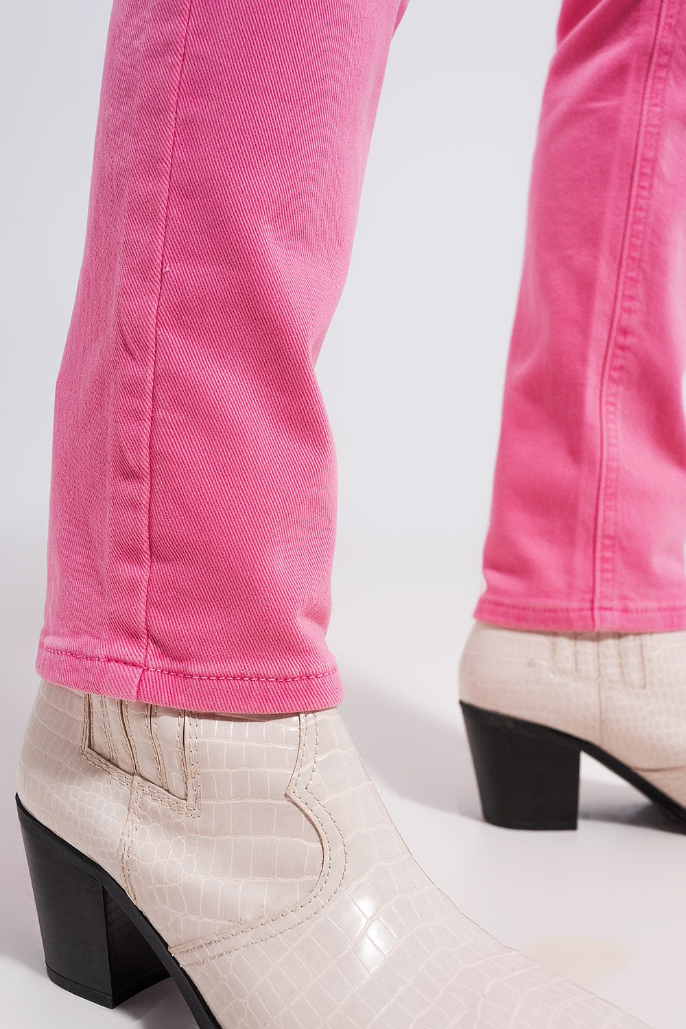 Calças de ganga skinny de esticar algodão rosa