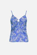 Top em cetim com motivo paisley em azul