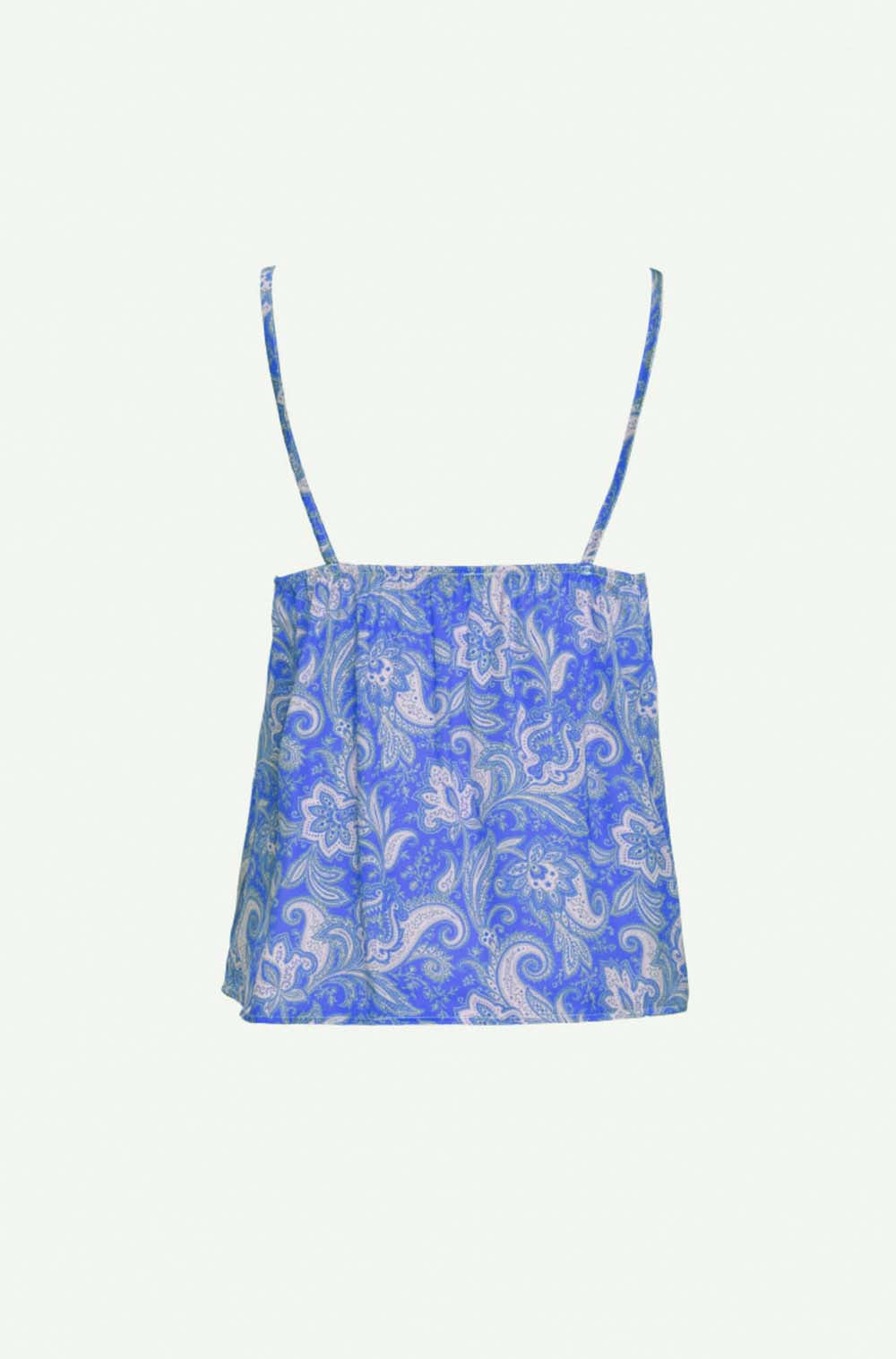 Top em cetim com motivo paisley em azul