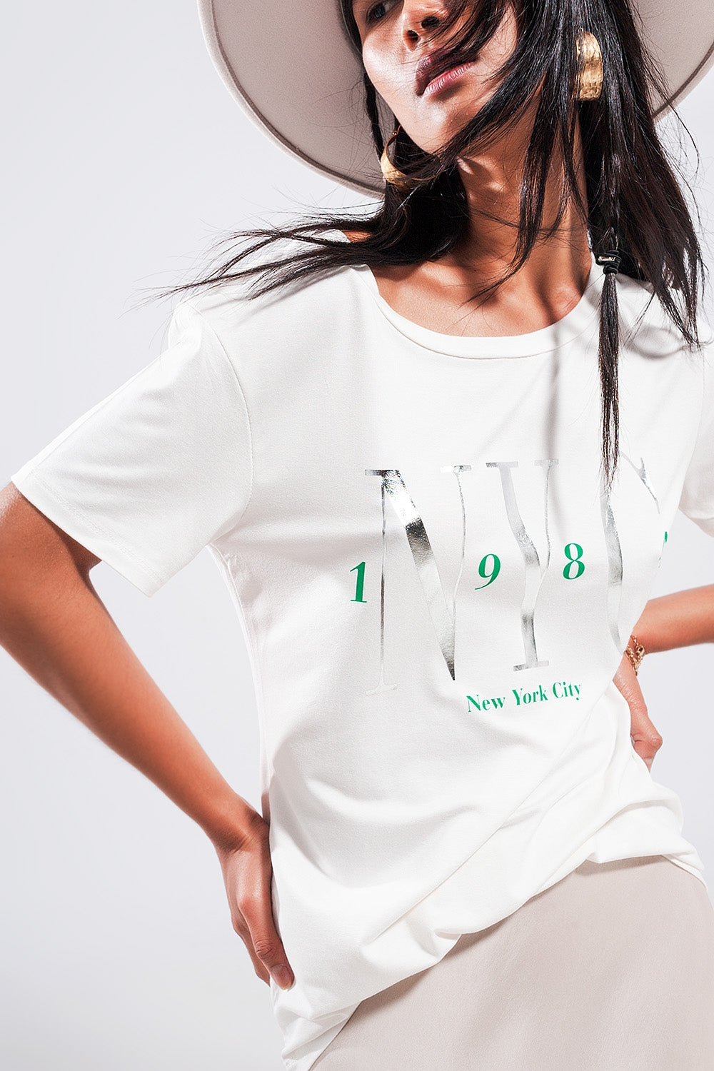 T shirt branca com texto New York City