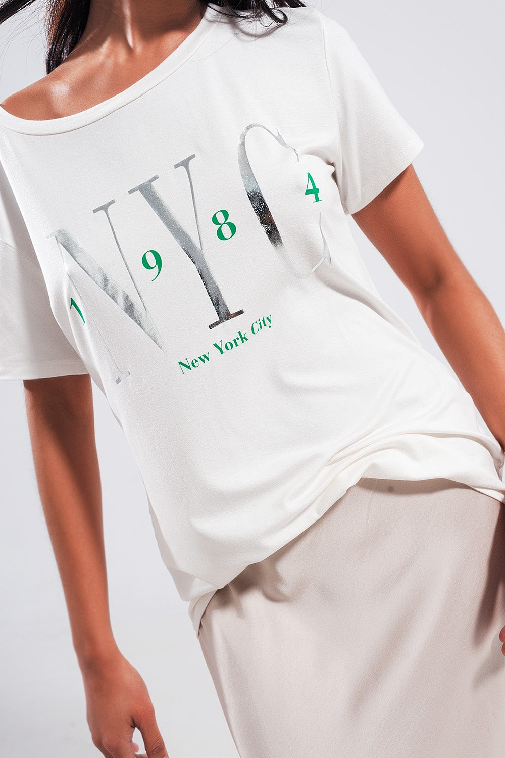 T shirt branca com texto New York City
