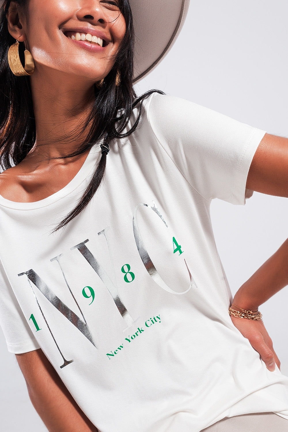 T shirt branca com texto New York City