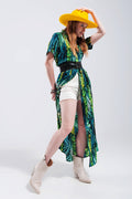 Vestido de camisa maxi estampada tropical