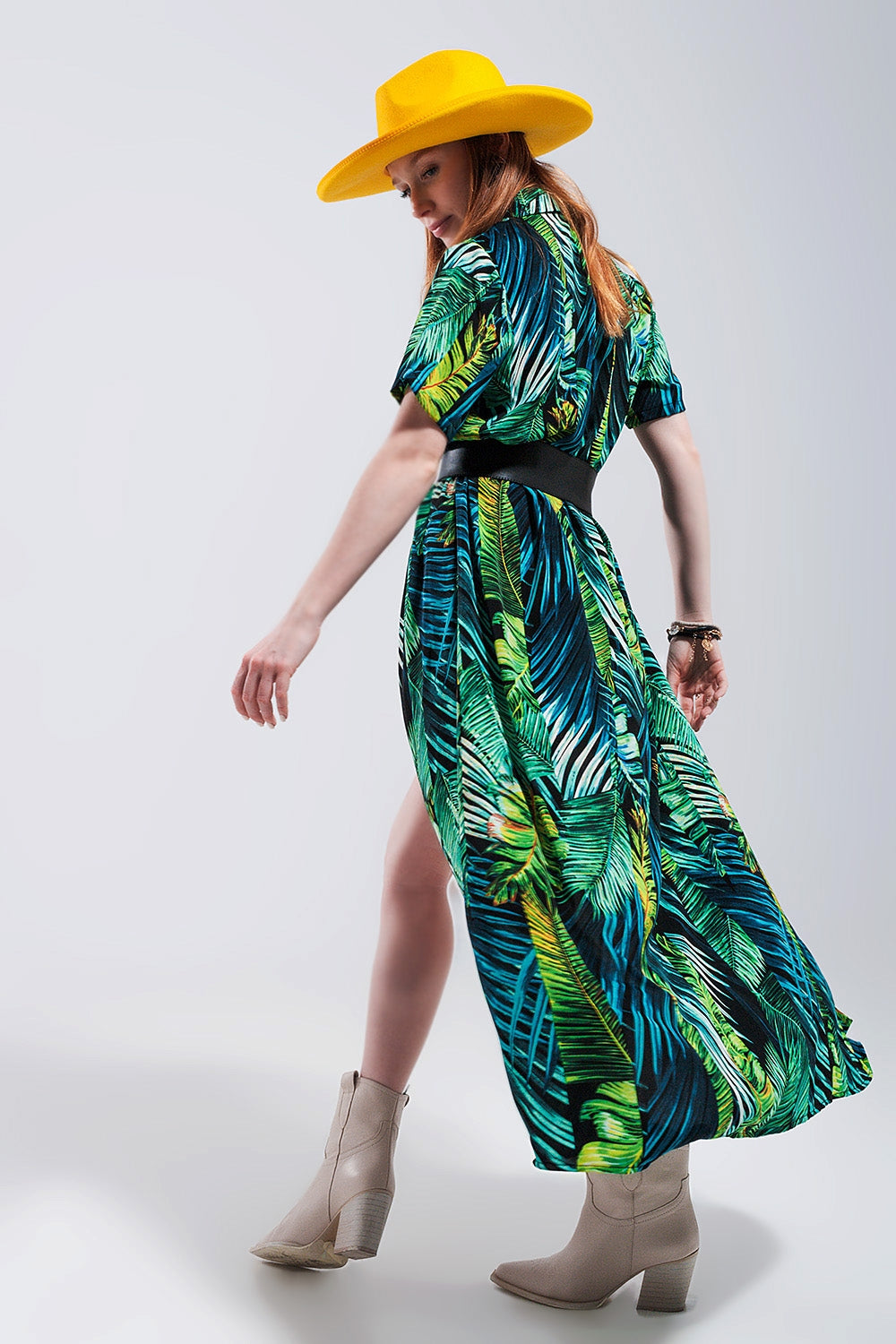 Vestido de camisa maxi estampada tropical