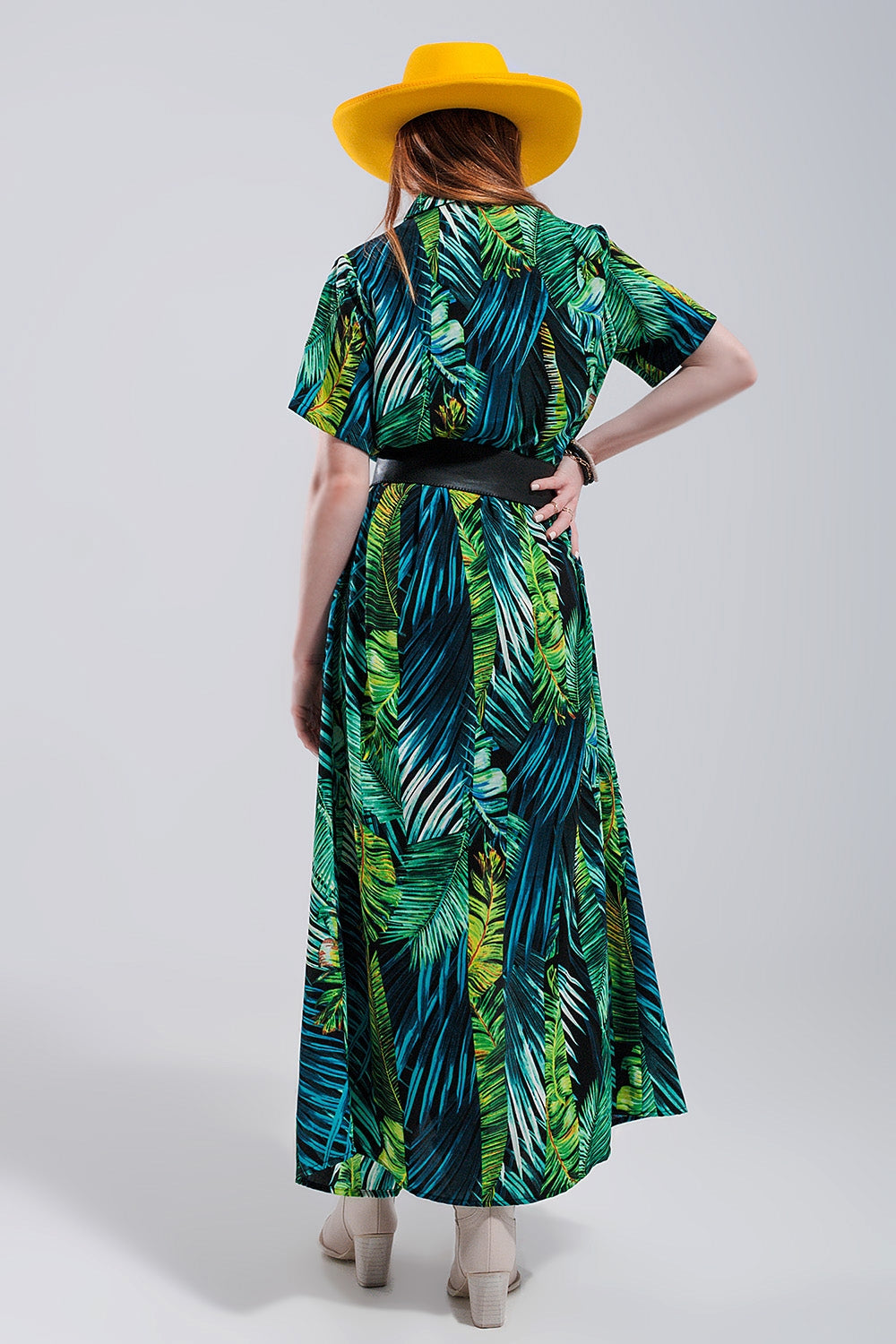 Vestido de camisa maxi estampada tropical