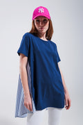 T shirt azul com desenho partido