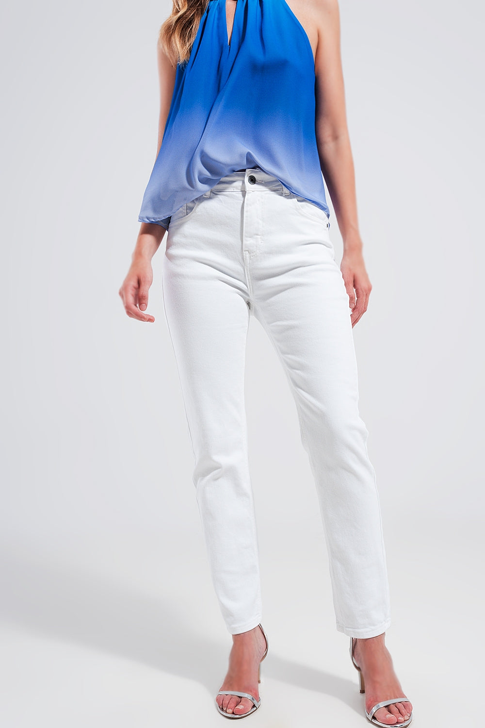 Calças de ganga skinny de esticar algodão branco
