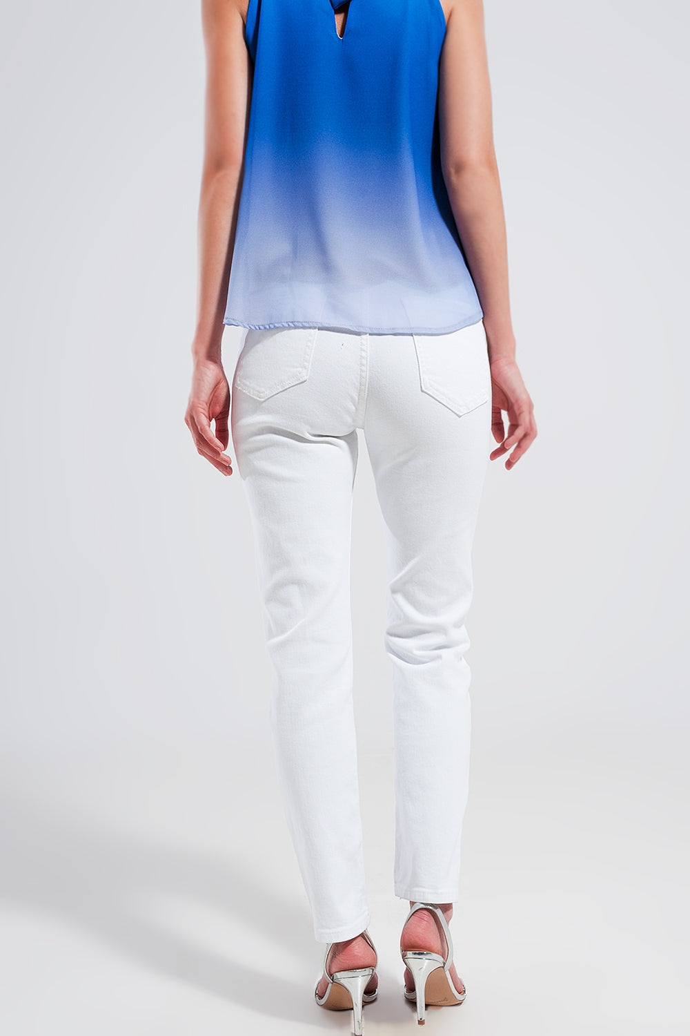 Calças de ganga skinny de esticar algodão branco