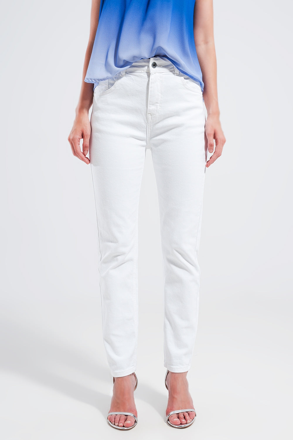 Calças de ganga skinny de esticar algodão branco