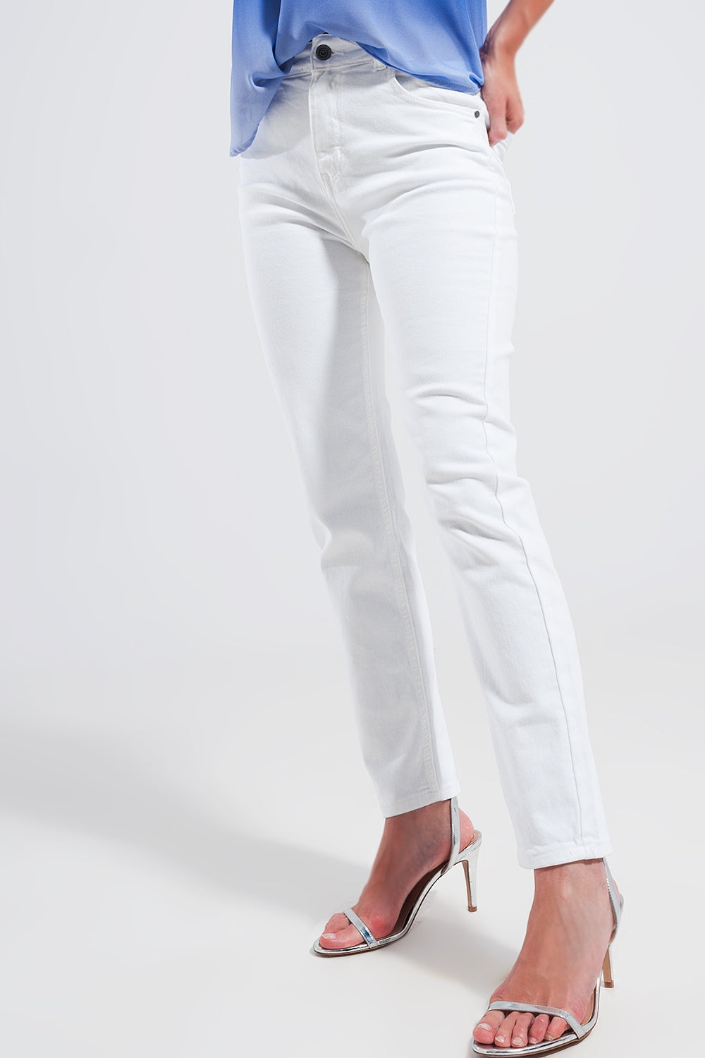 Calças de ganga skinny de esticar algodão branco
