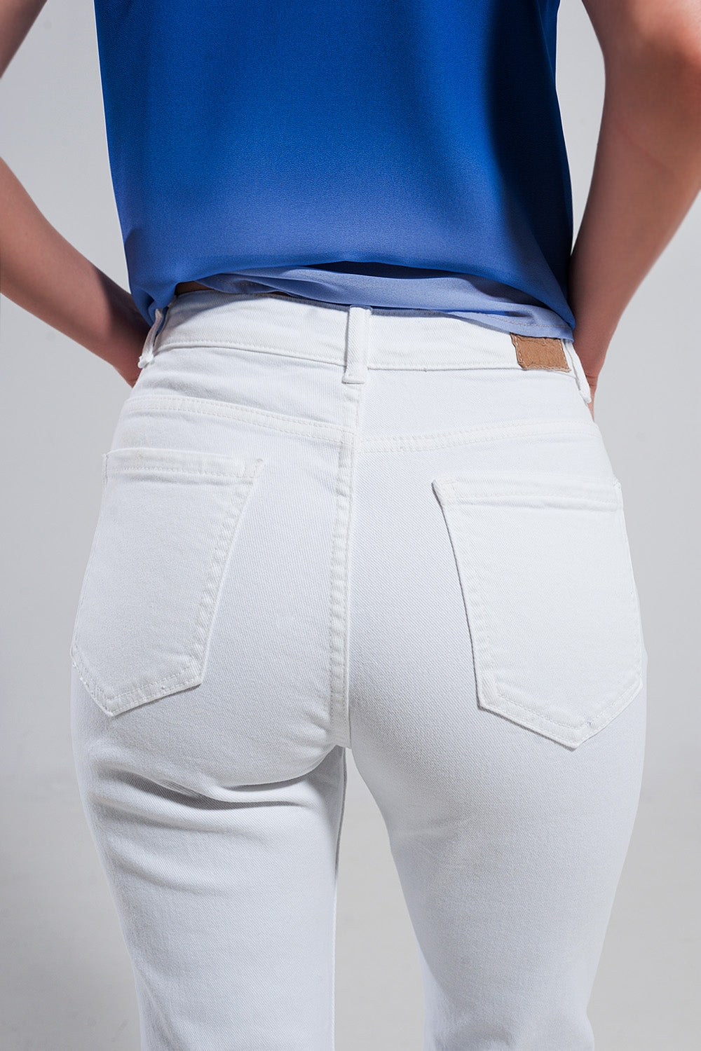 Calças de ganga skinny de esticar algodão branco