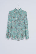 Camisa de manga comprida verde com estampado floral e paisley
