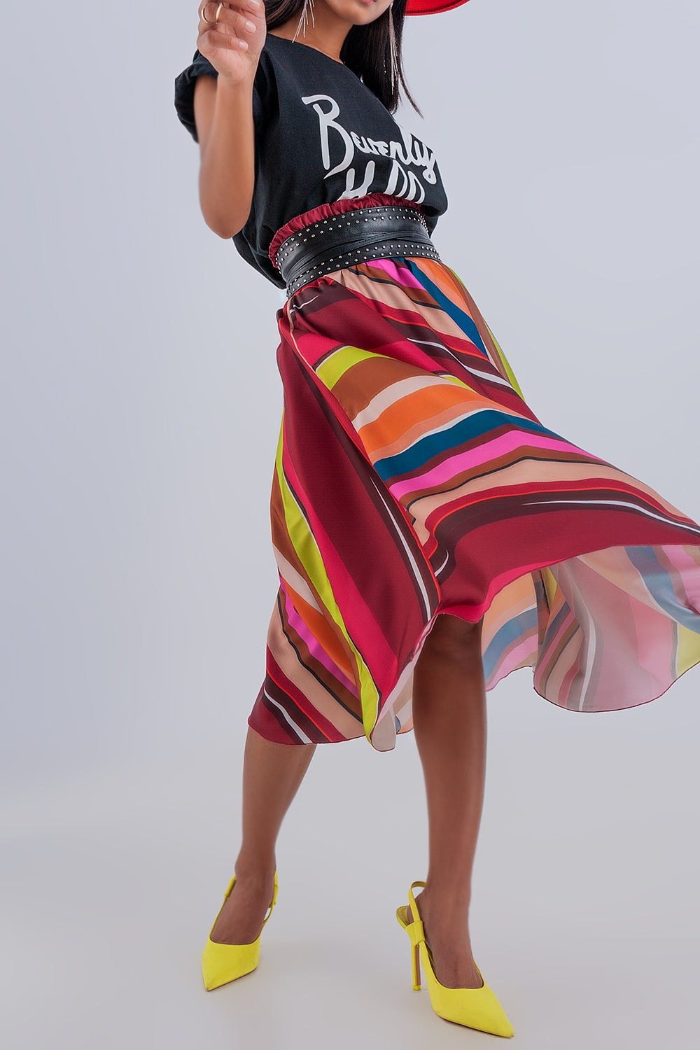Saia midi Fuchsia com cintura elástica