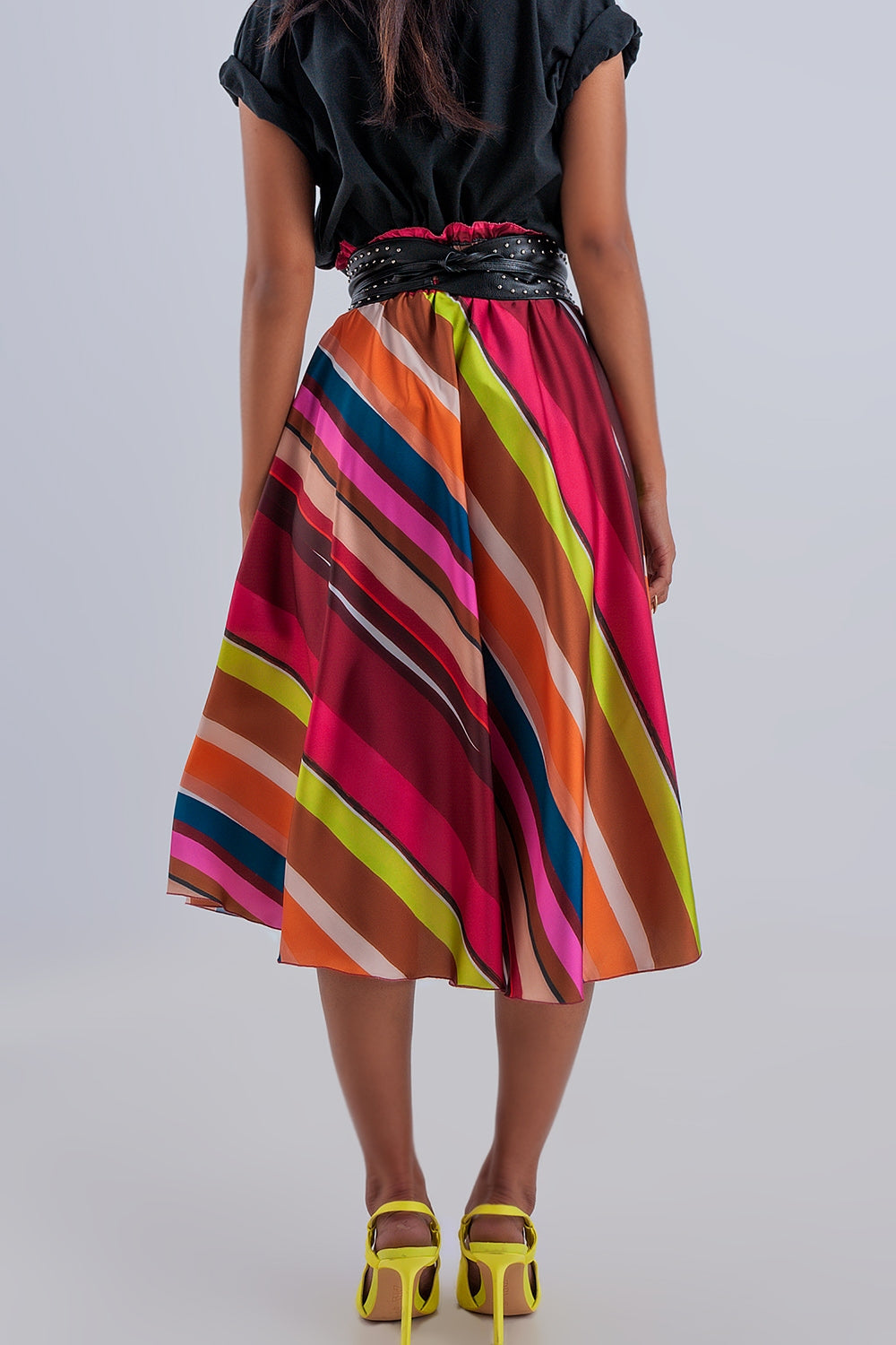 Saia midi Fuchsia com cintura elástica