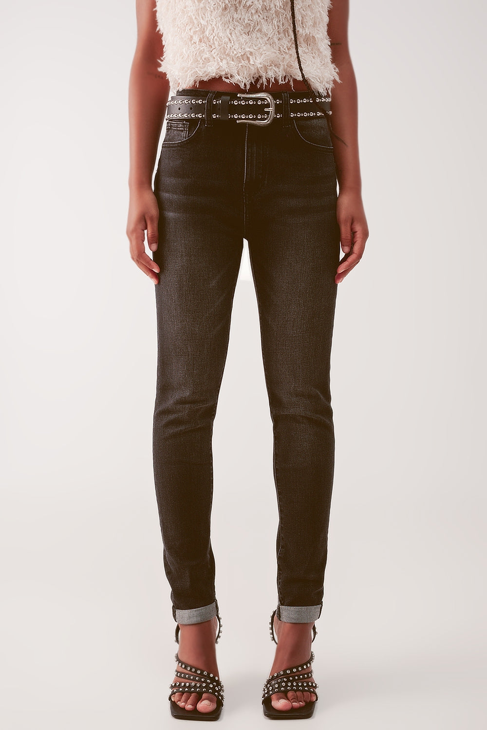 Calças de ganga de corte skinny em preto lavado com cintura alta