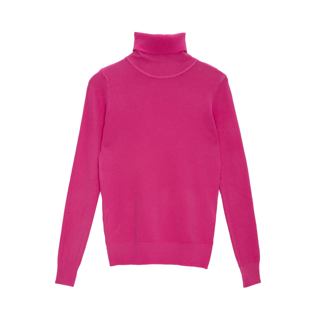 Saltador de malha fina de pescoço alto em fuchsia