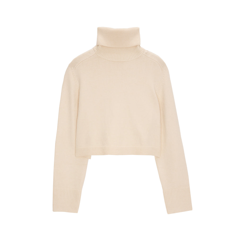 Camisola de pescoço alto cropped em creme