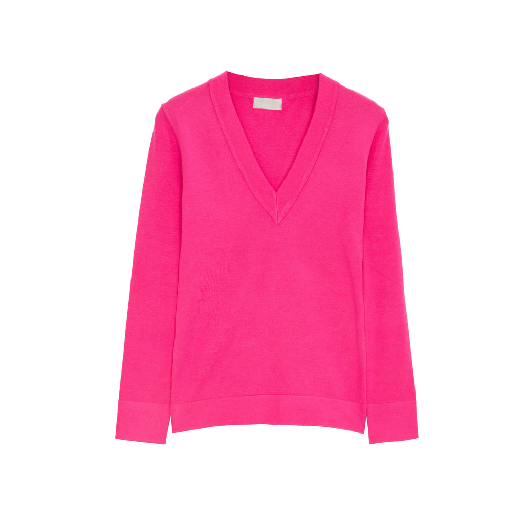 Camisola de malha fina com decote em V em fuchsia