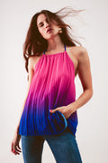Top plissado de pescoço alto com gradiente de cor fuchsia