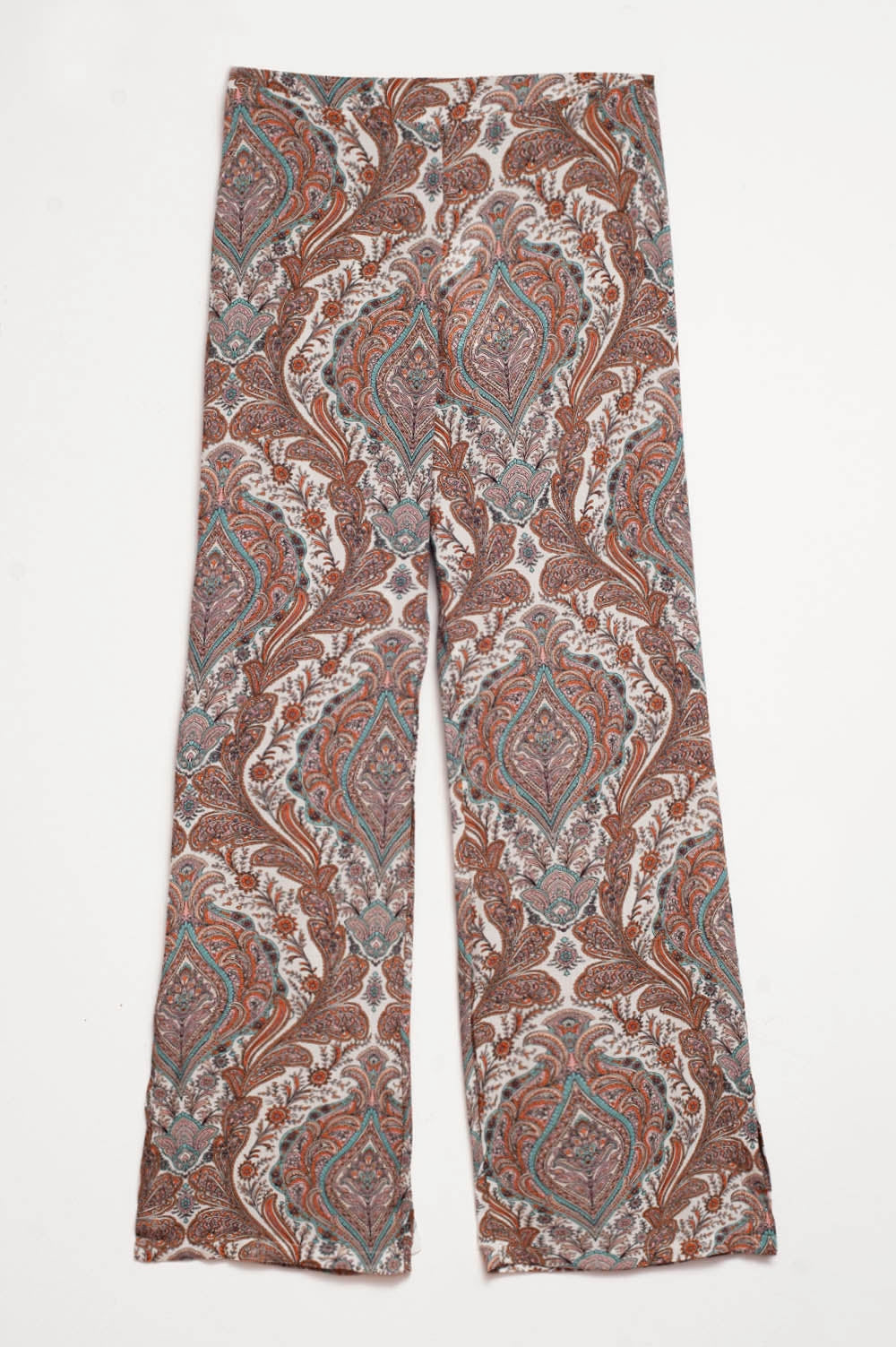 Calças de perna larga em estampado paisley bege