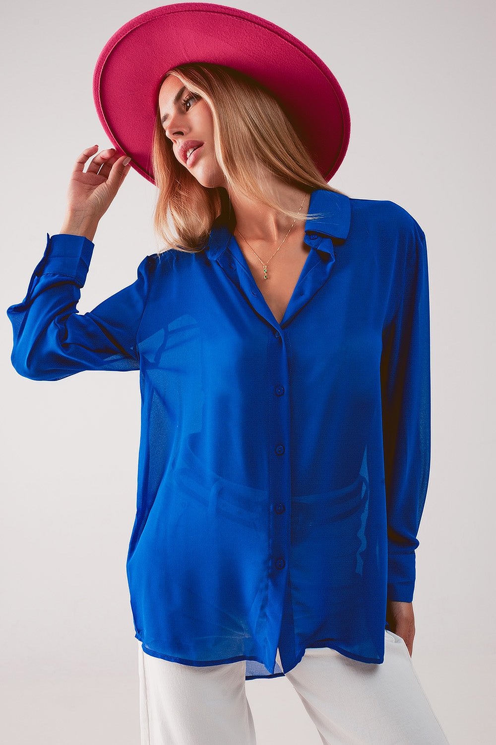 Camisa azul transparente chiffon