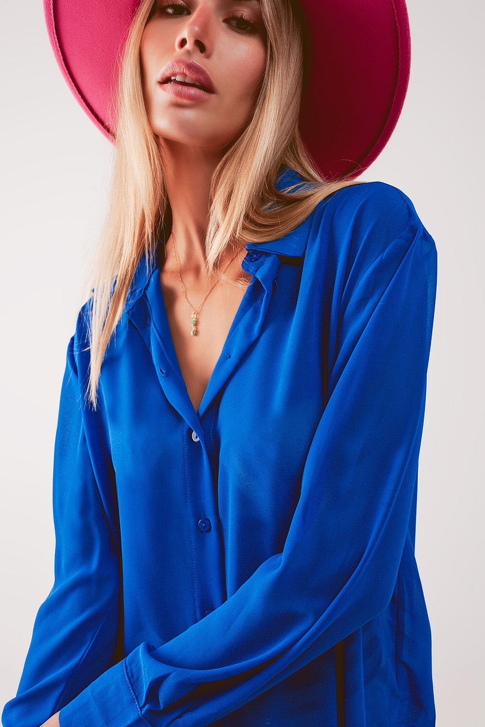 Camisa azul transparente chiffon