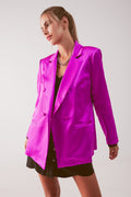 Blazer de fato de cetim com duplo peito em fuchsia
