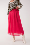 Saia midi plissada de chiffon em fúcsia