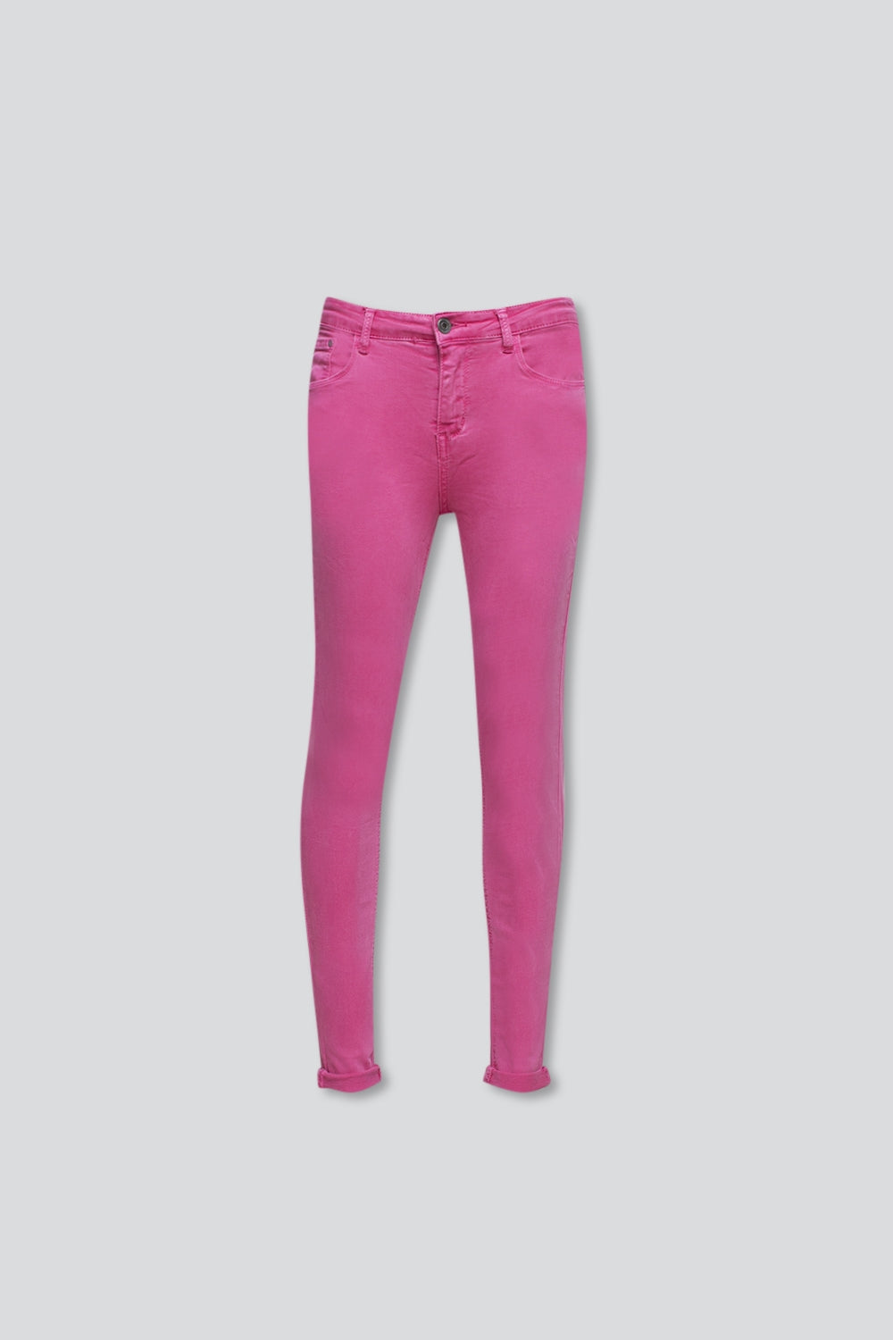 Calças de ganga de cintura alta na cor fuchsia