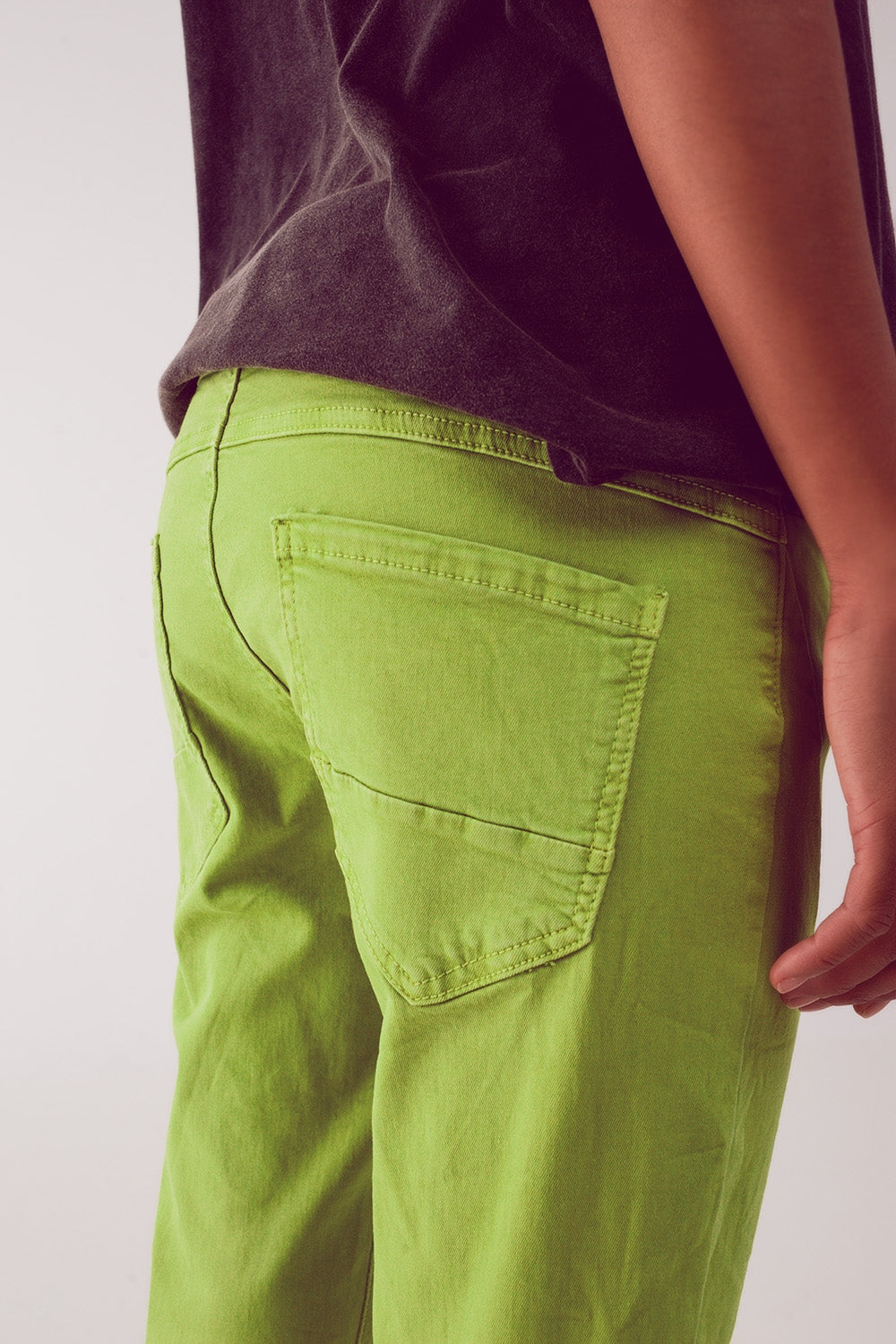 Calças de ganga skinny verde com fecho de botão exposto
