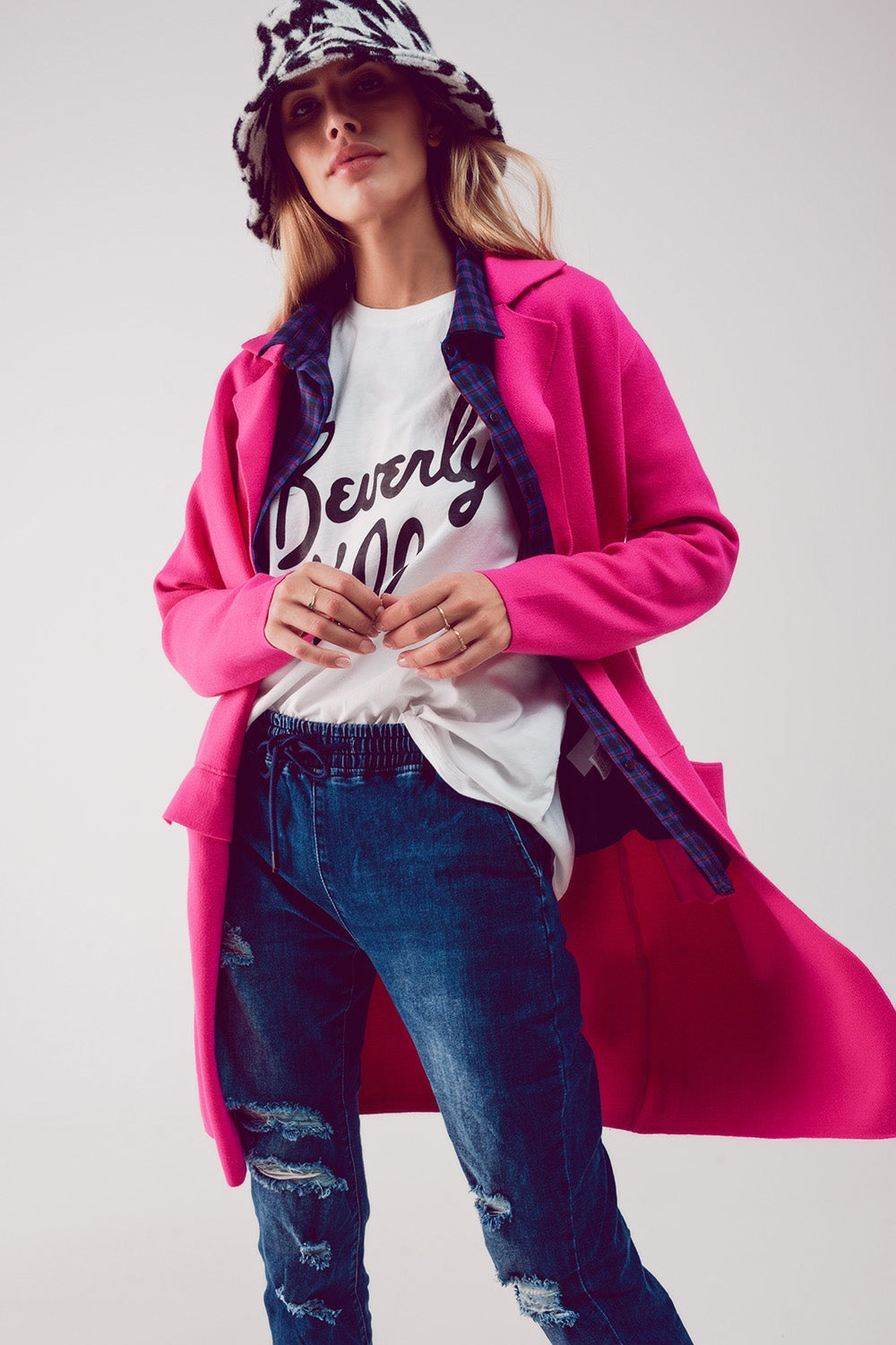 Cardigan de gola oversized em fuchsia