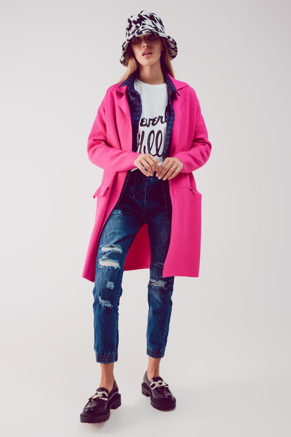 Cardigan de gola oversized em fuchsia