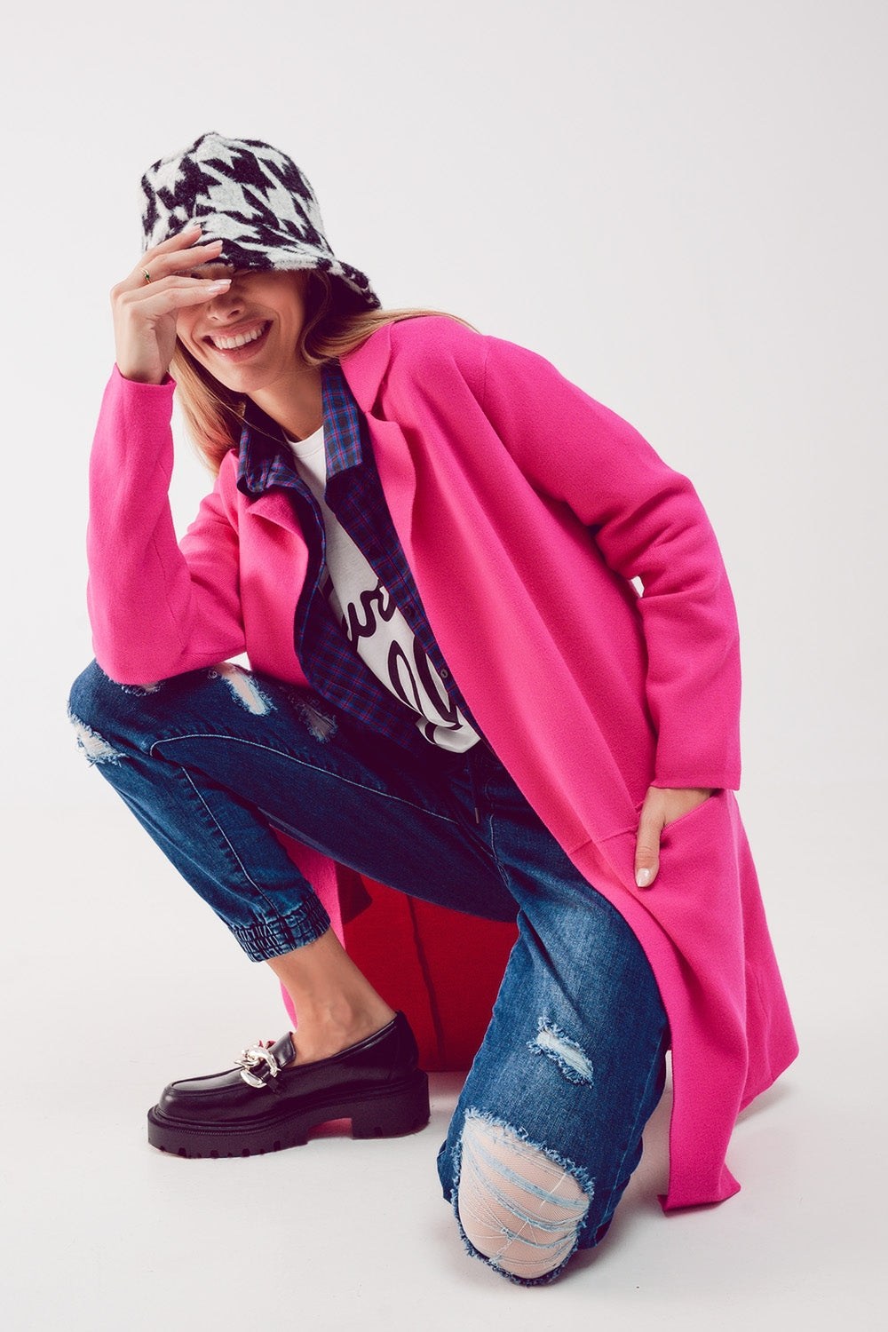 Cardigan de gola oversized em fuchsia