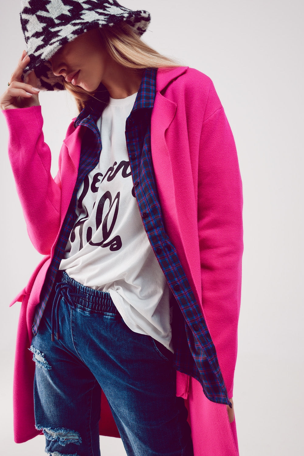 Cardigan de gola oversized em fuchsia