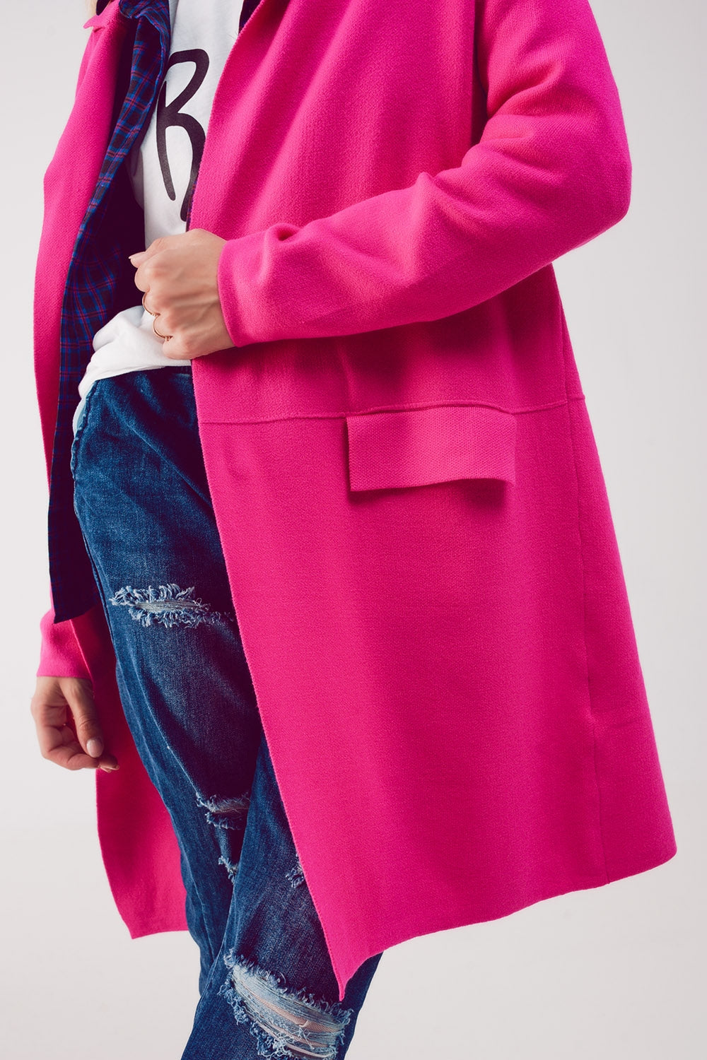 Cardigan de gola oversized em fuchsia