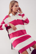 Vestido fuchsia e preto às riscas