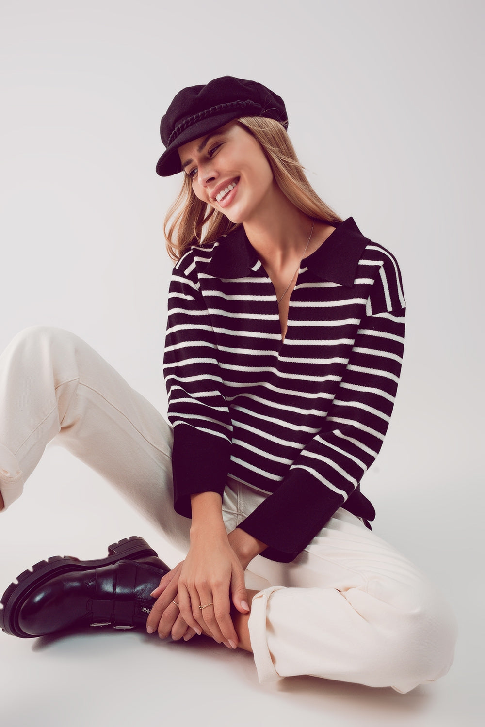 Camisola de pescoço polo listrado preto