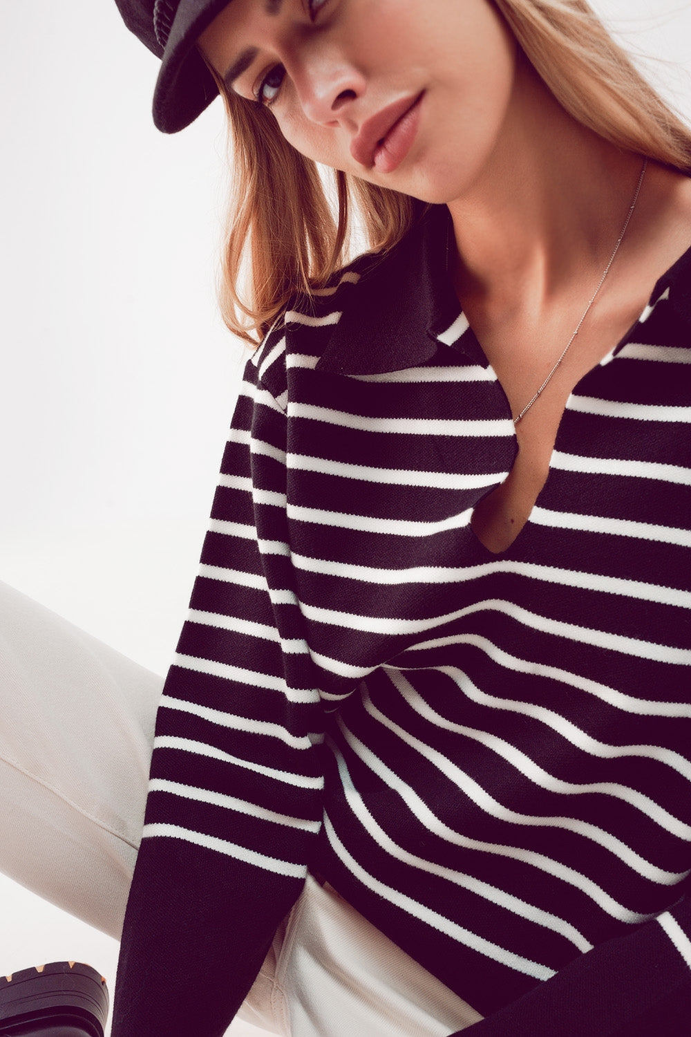 Camisola de pescoço polo listrado preto