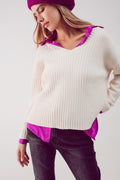 Camisola de malha de chenille em creme