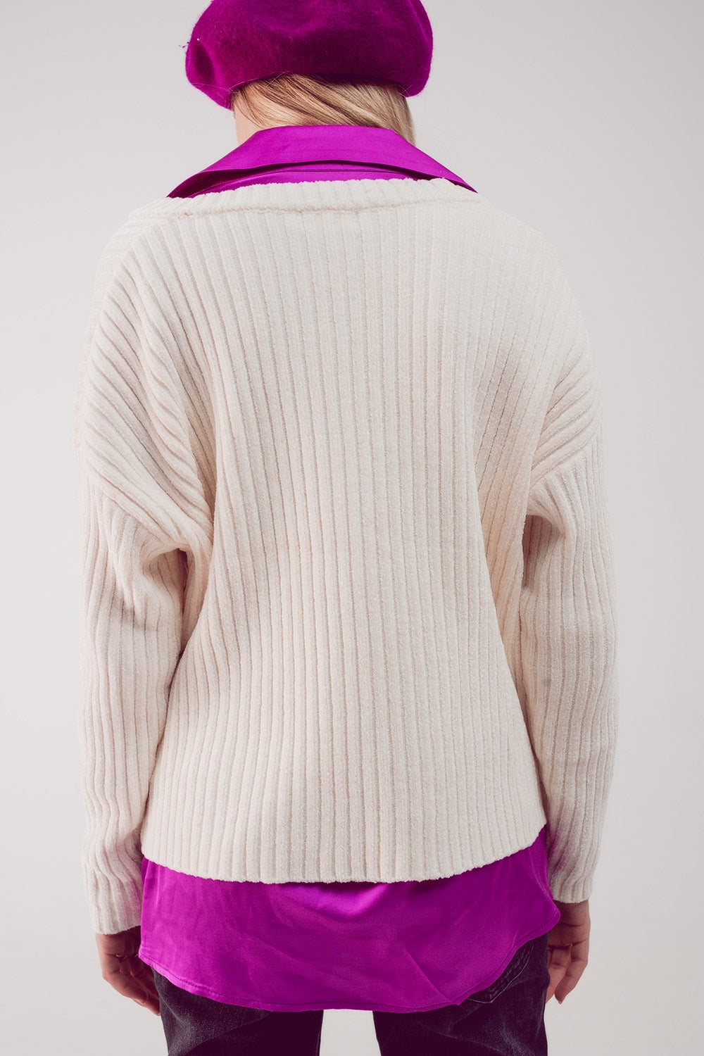 Camisola de malha de chenille em creme