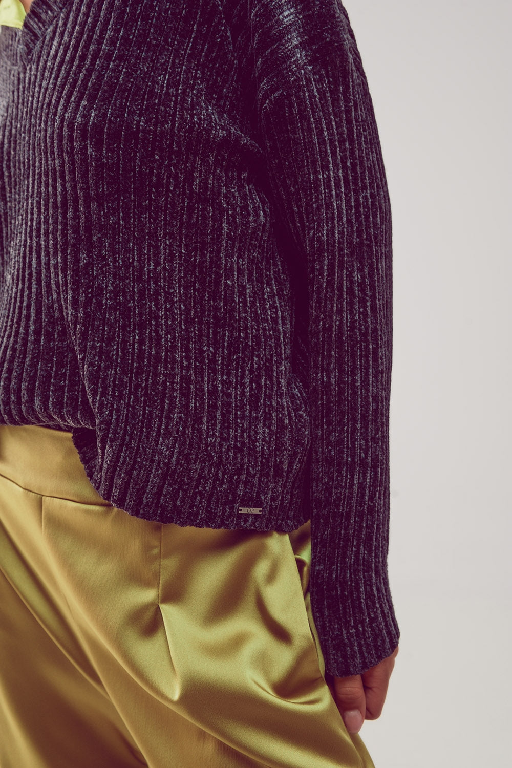 Camisola de malha de chenille em cinzento escuro