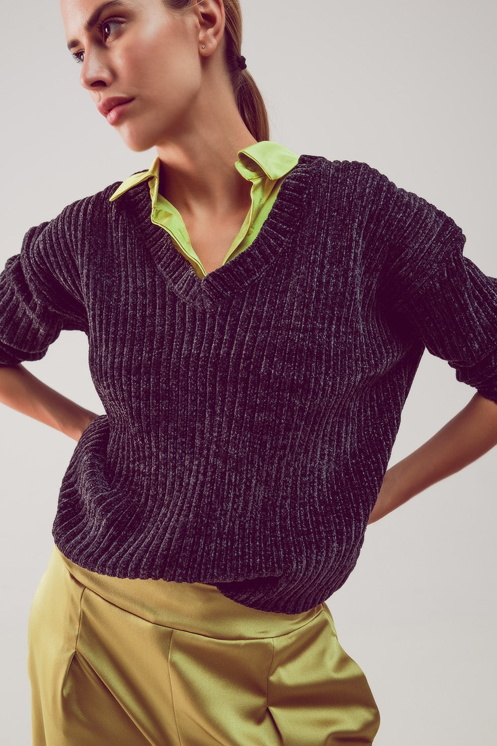 Camisola de malha de chenille em cinzento escuro