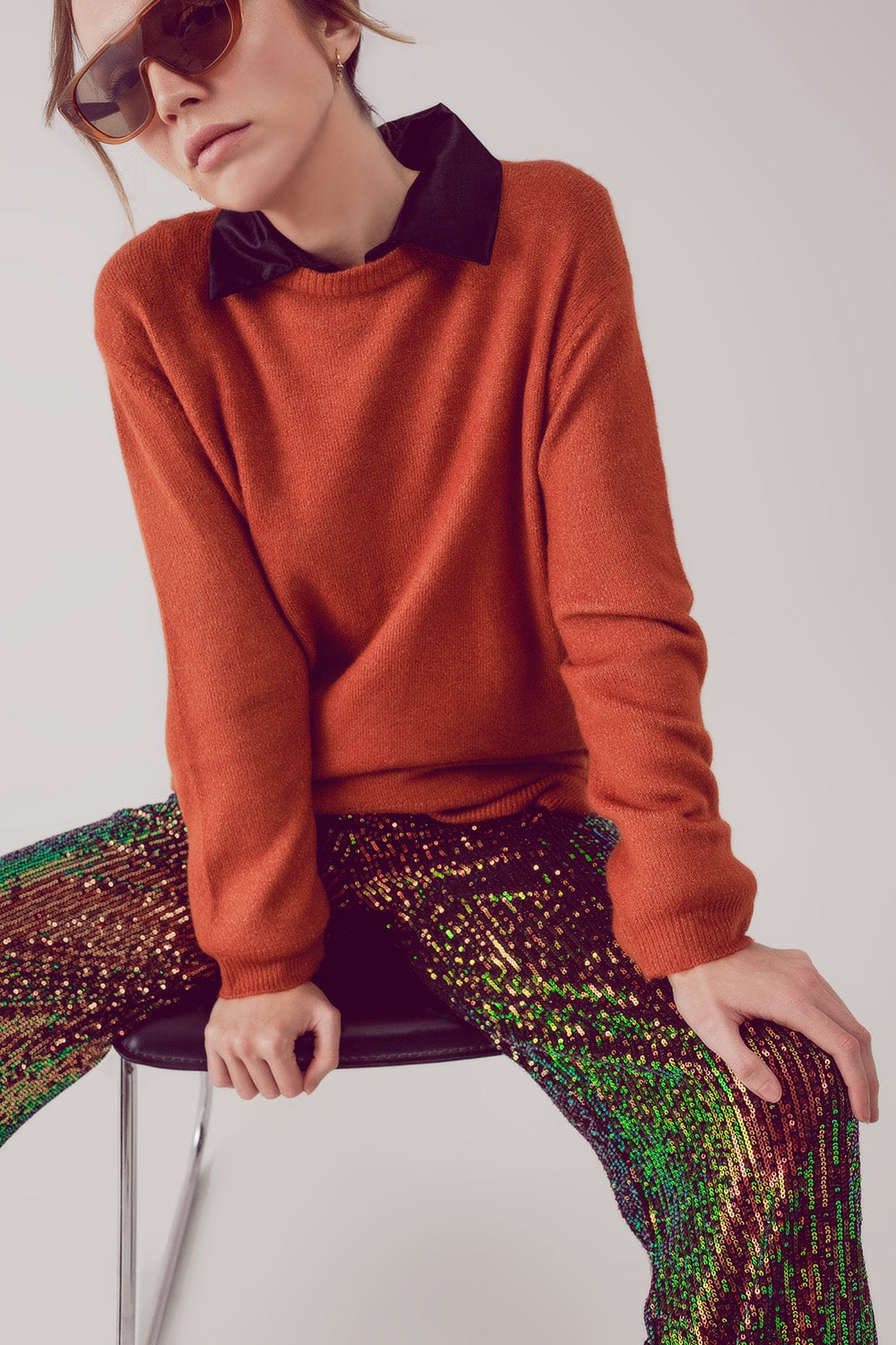 Vestido de camisola oversized com decote redondo laranja